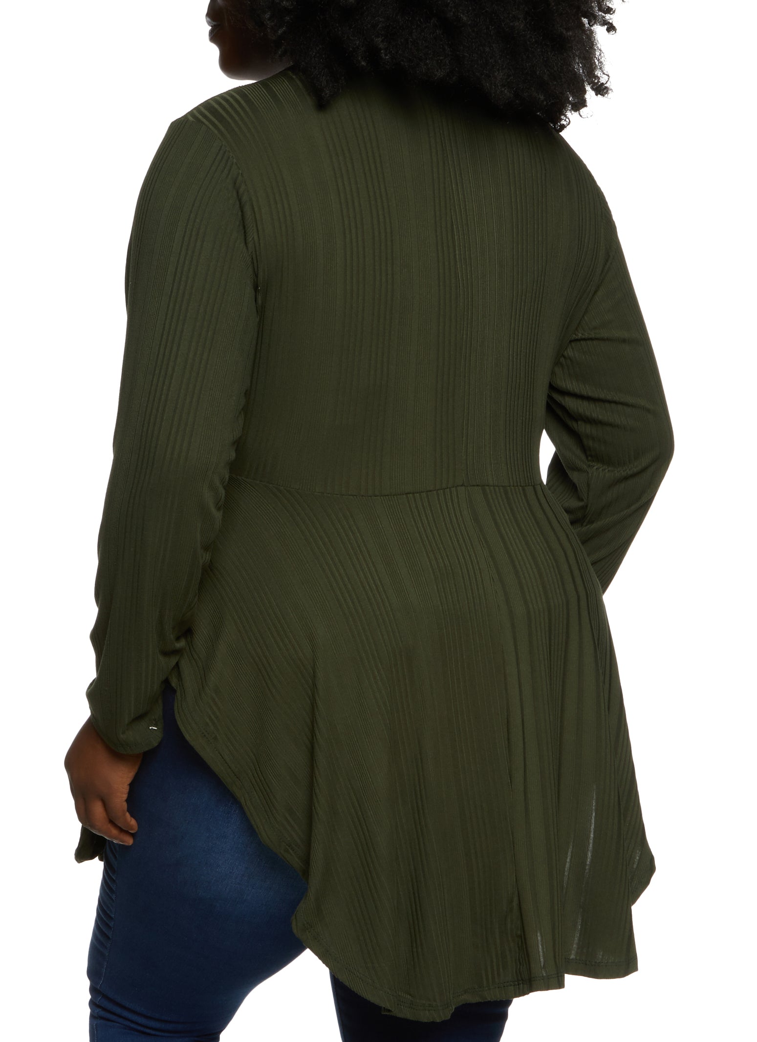Plus Size Long Sleeve Peplum Top with Necklace