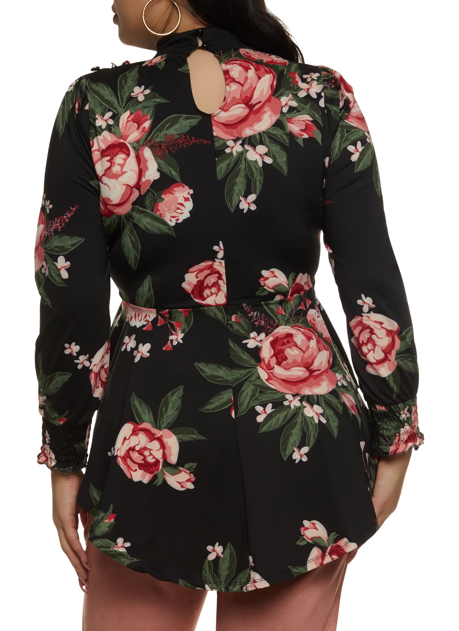 Plus Size Floral Peplum Dress - Black