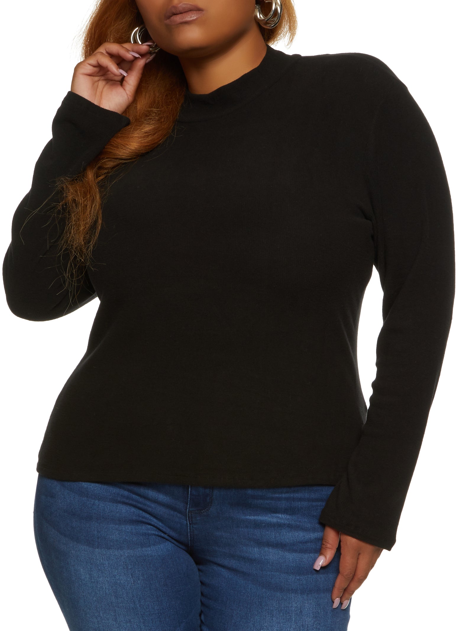 Mock Neck Long Sleeve Top Black