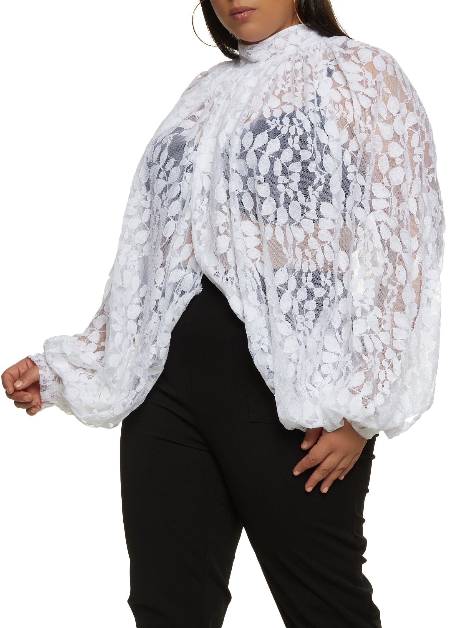 plus size white lace shirt