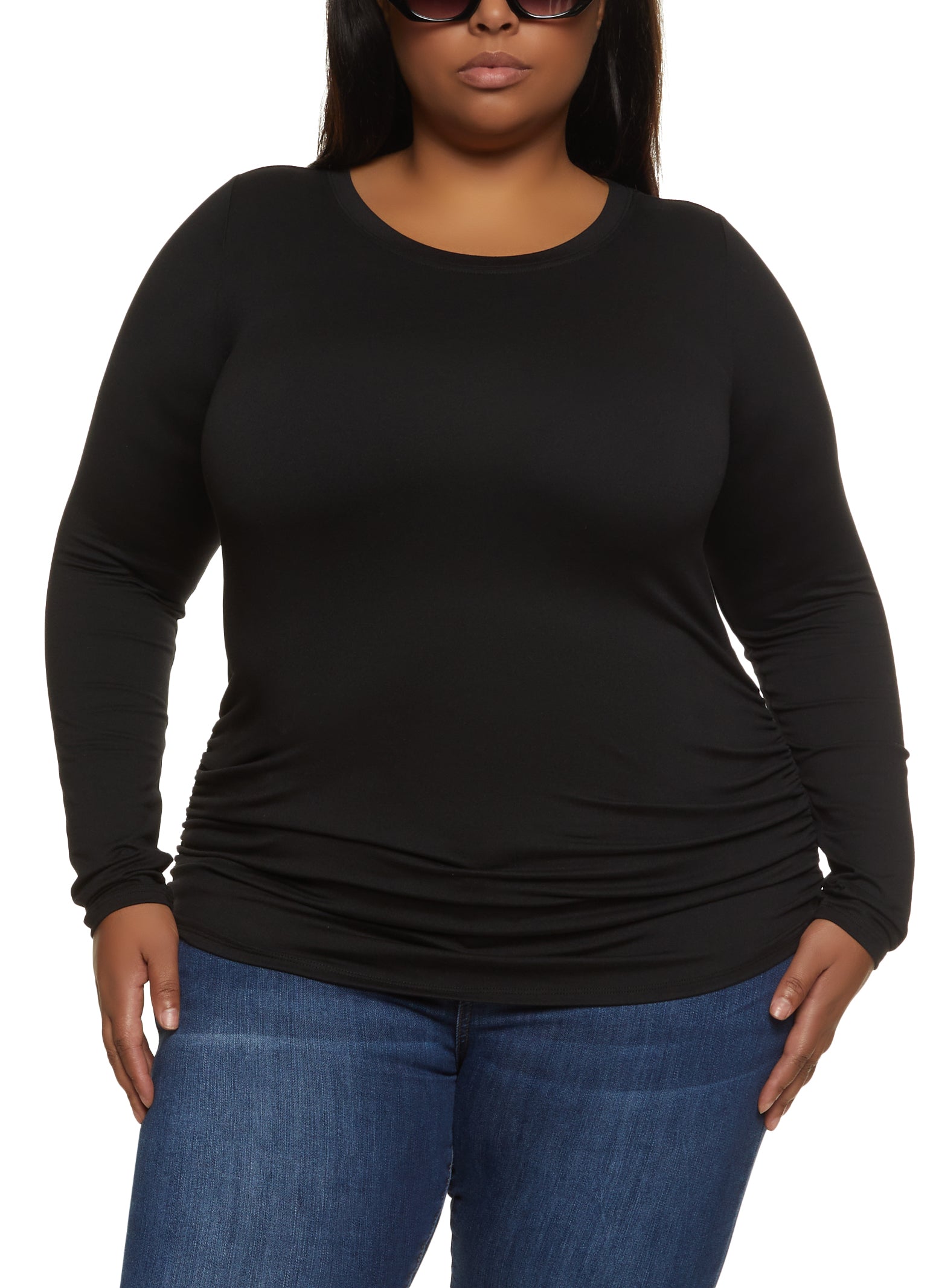 Plus Size Basic Ruched Crew Neck Top