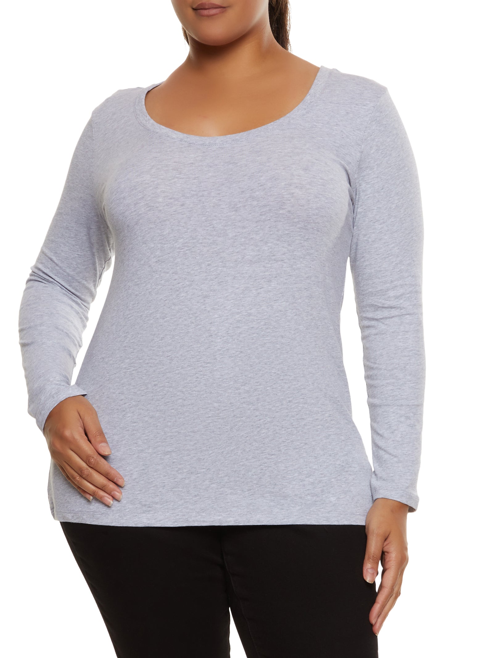 Plus Size Basic Long Sleeve Scoop Neck Top