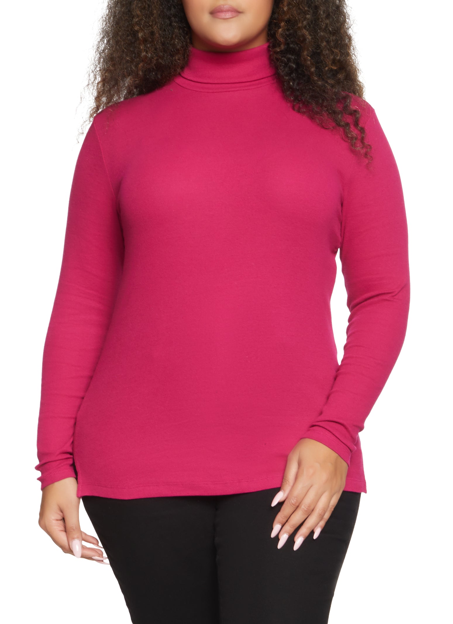 Plus Size Ribbed Knit Turtleneck Long Sleeve Top