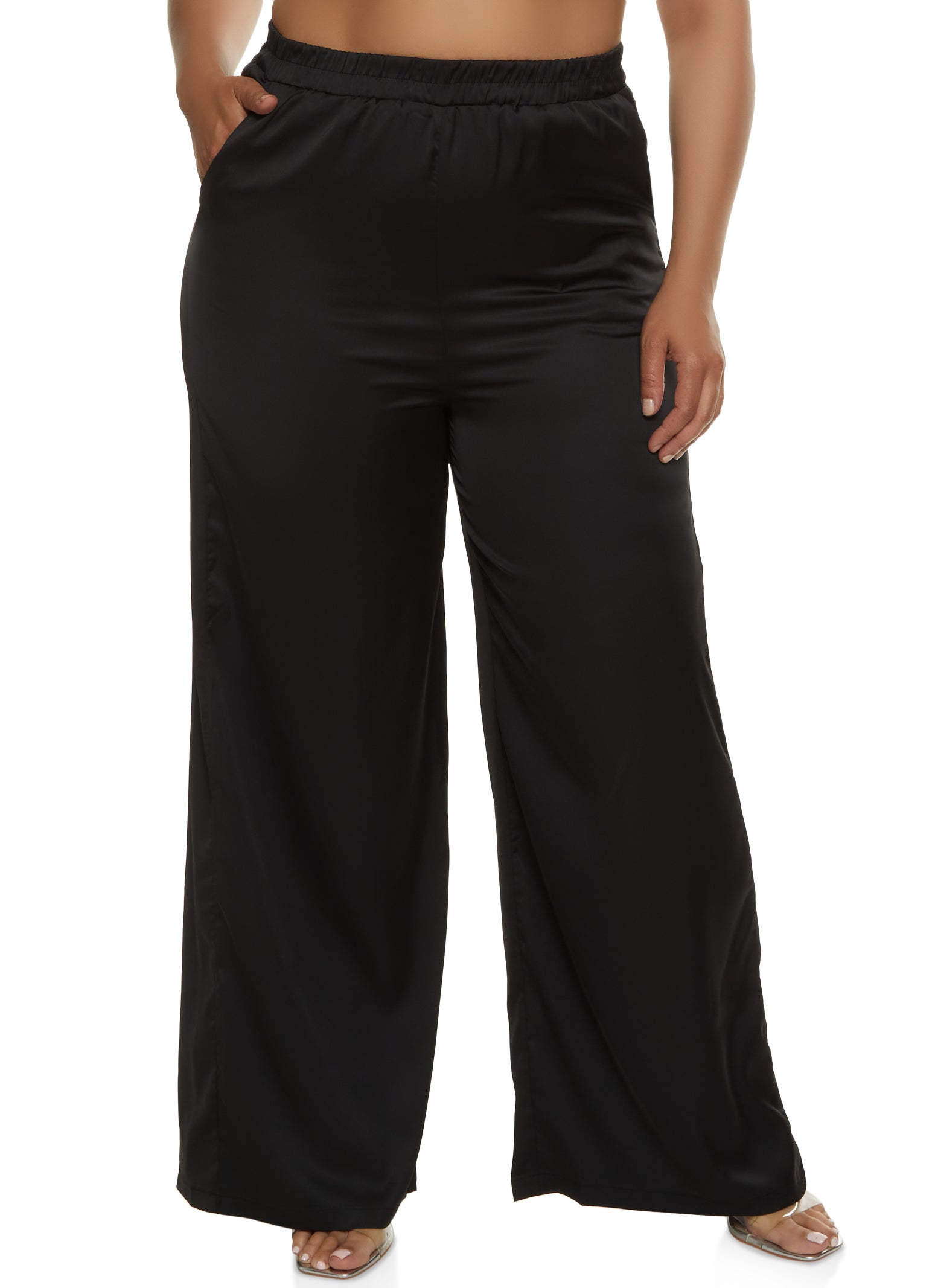 Plus Size Satin High Waist Palazzo Pants