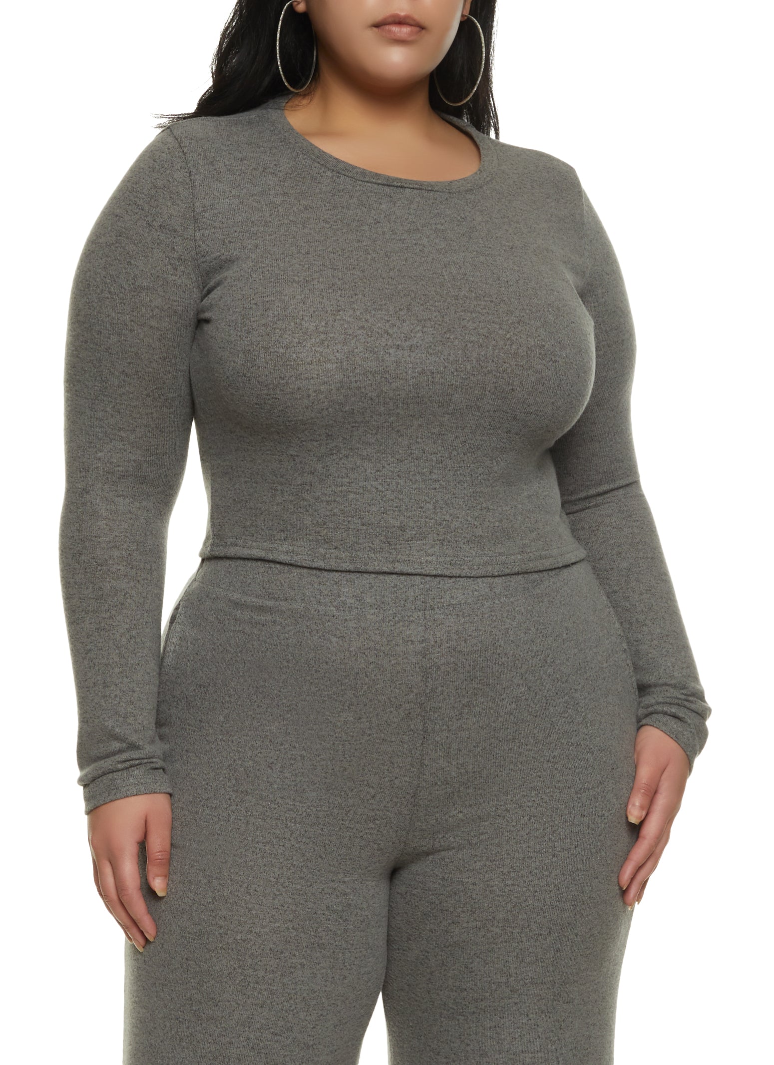 Plus Size Brushed Knit Long Sleeve Crop Top