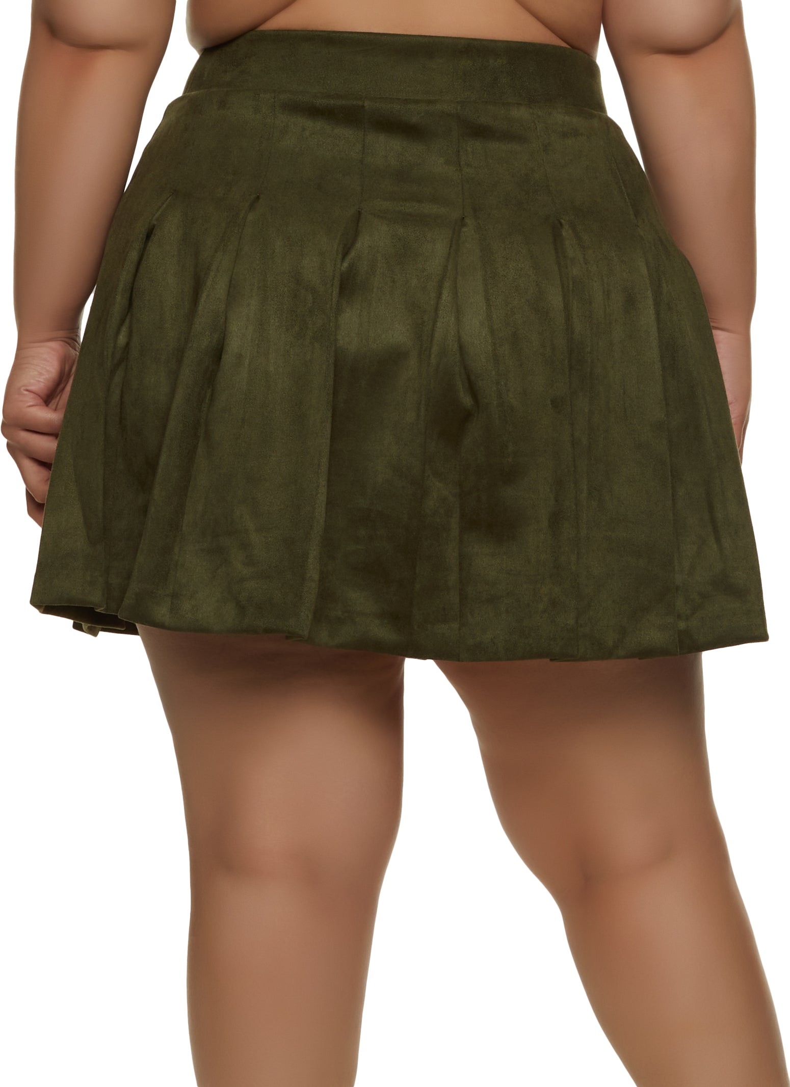 Plus Size Belted Camo Pleated Skirt - Olive