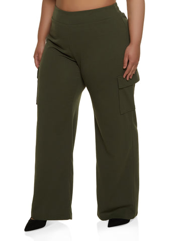 Plus Size High Waist Cargo Pocket Leggings - Olive