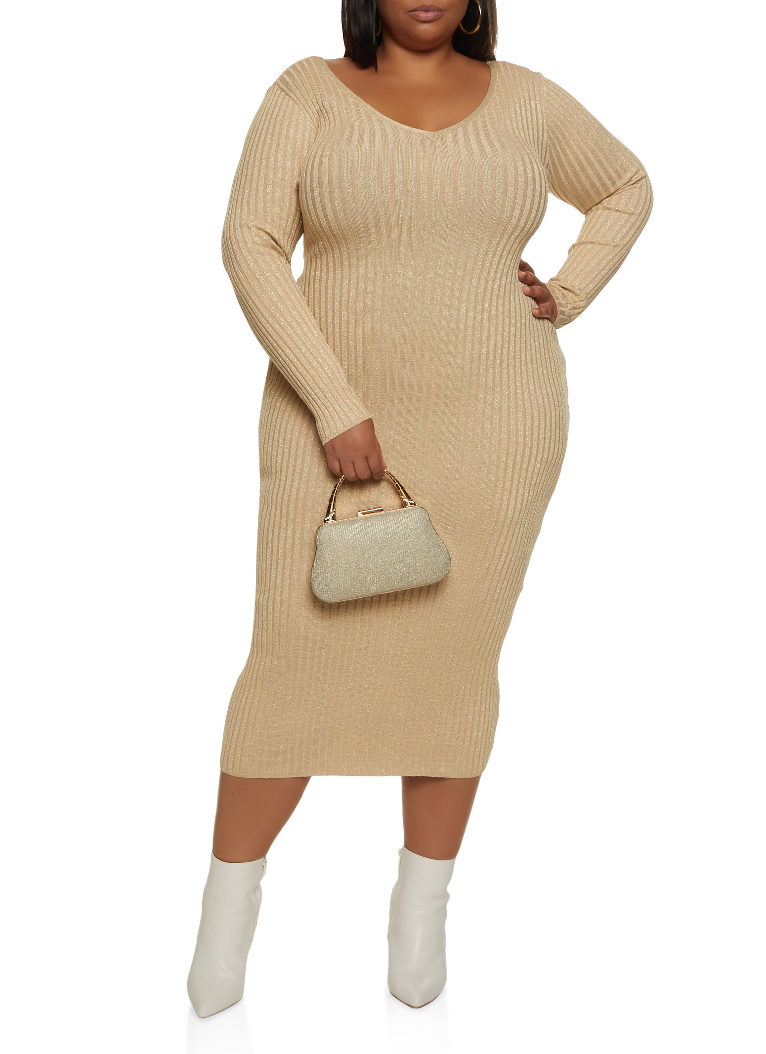 RIBBED KNIT DRESS - Beige