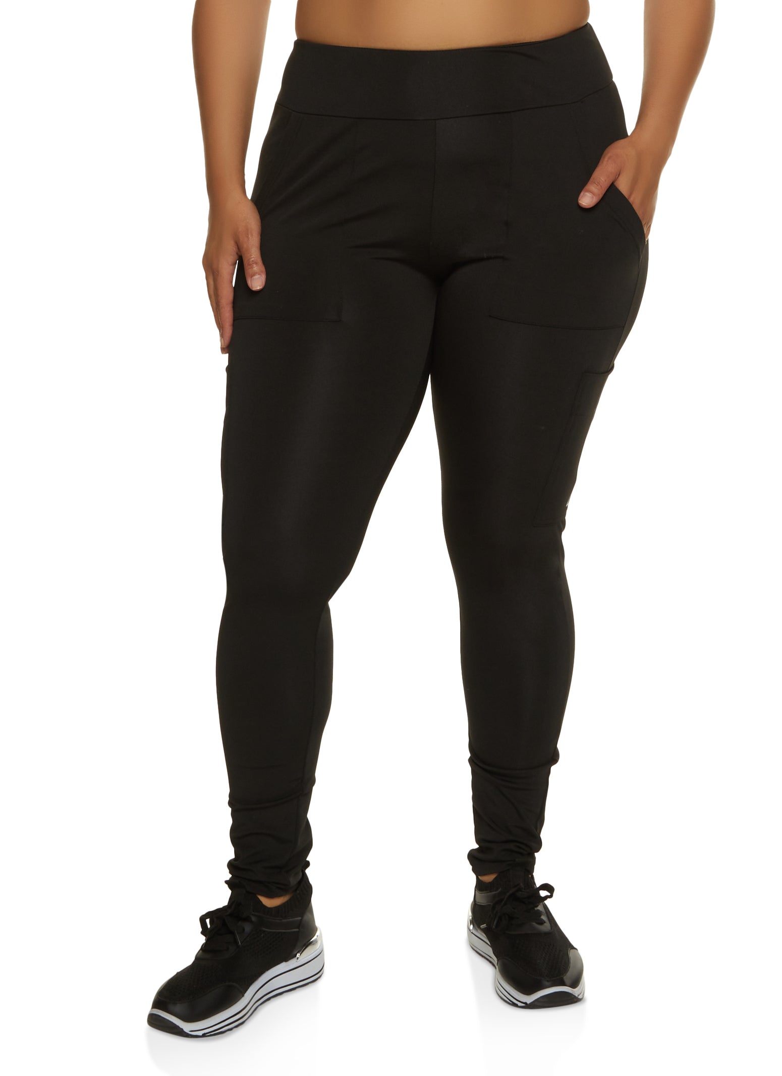 Plus Size Pocket Detail High Waist Leggings - Black