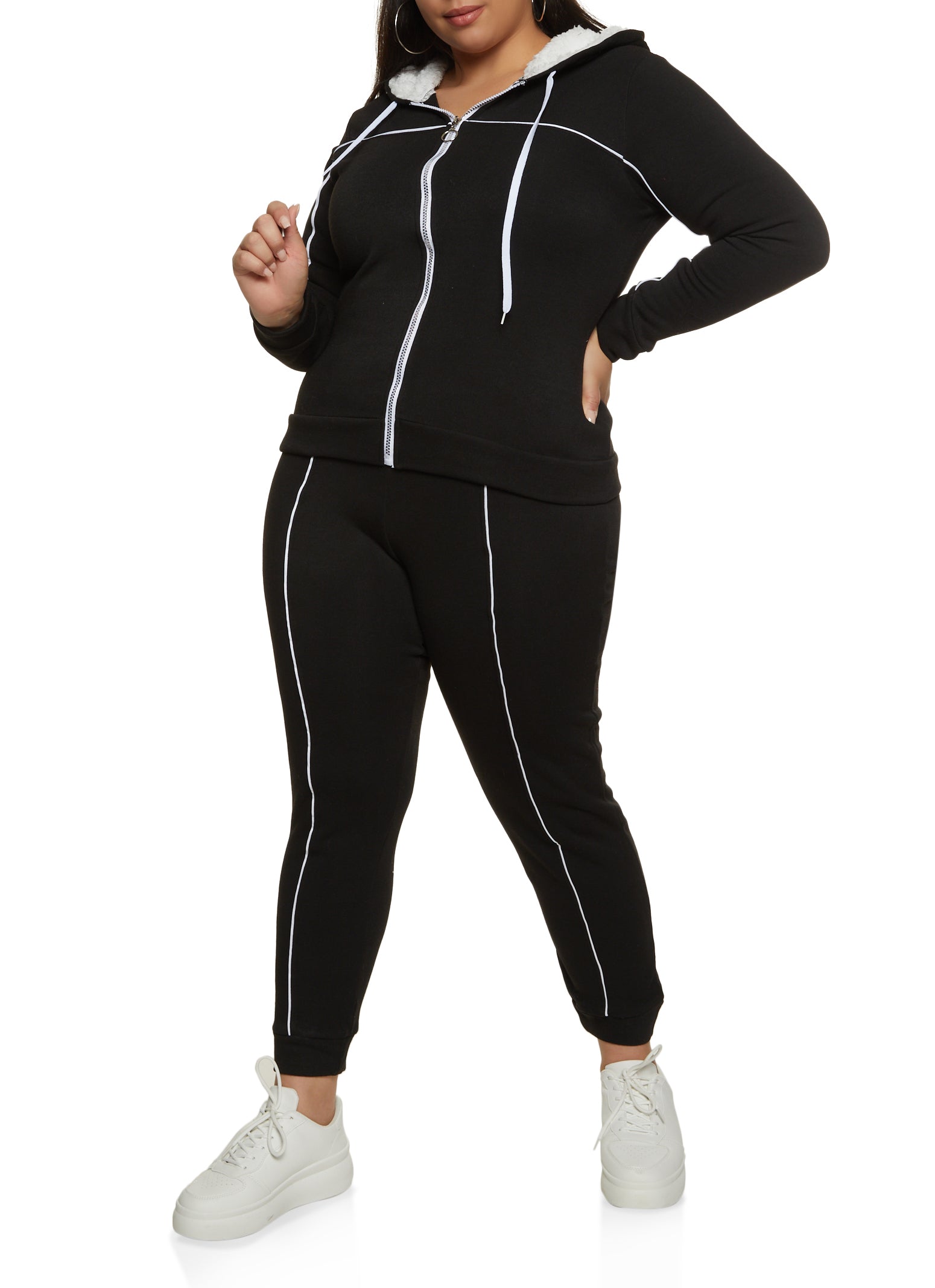 Plus Size Seamless Ribbed Faux Drawstring Leggings