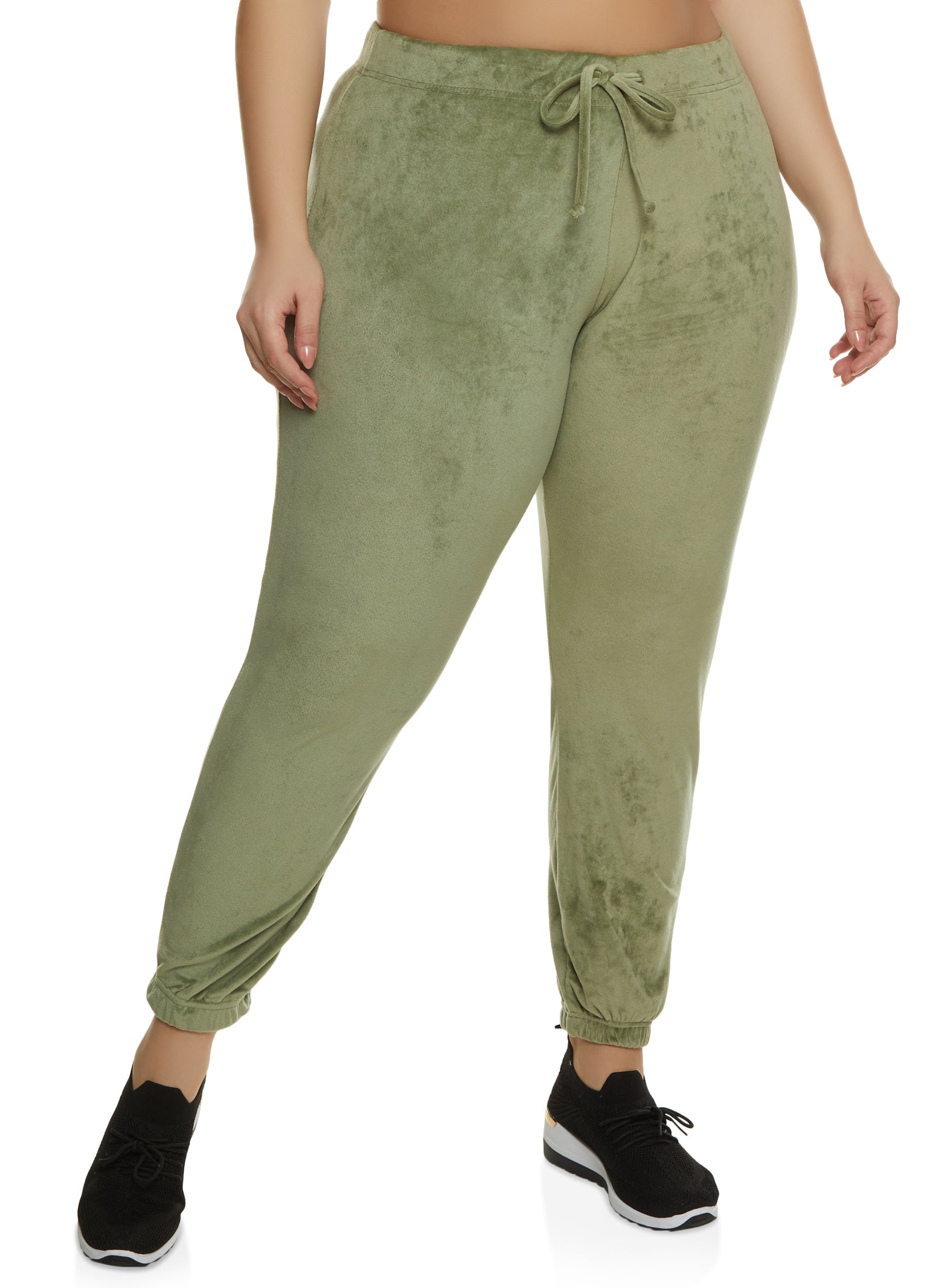 Plus Size Velour High Waisted Sweatpants - Olive