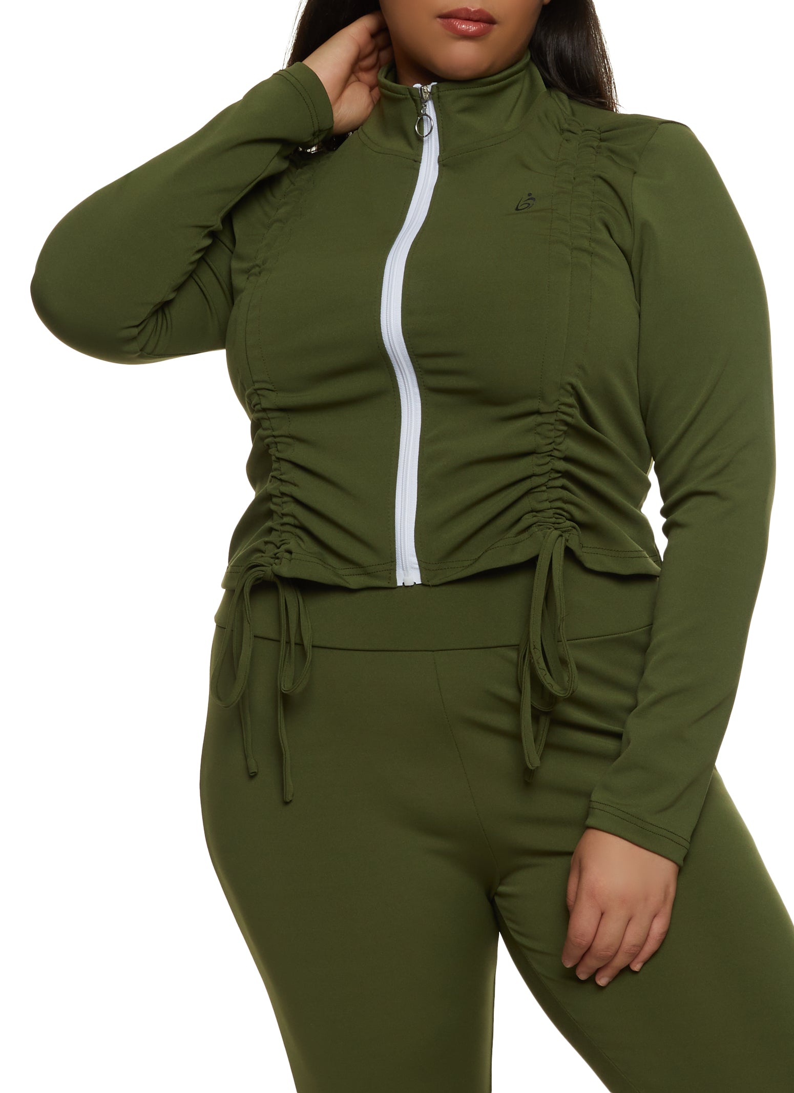Plus Size Ruched Cropped Track Jacket