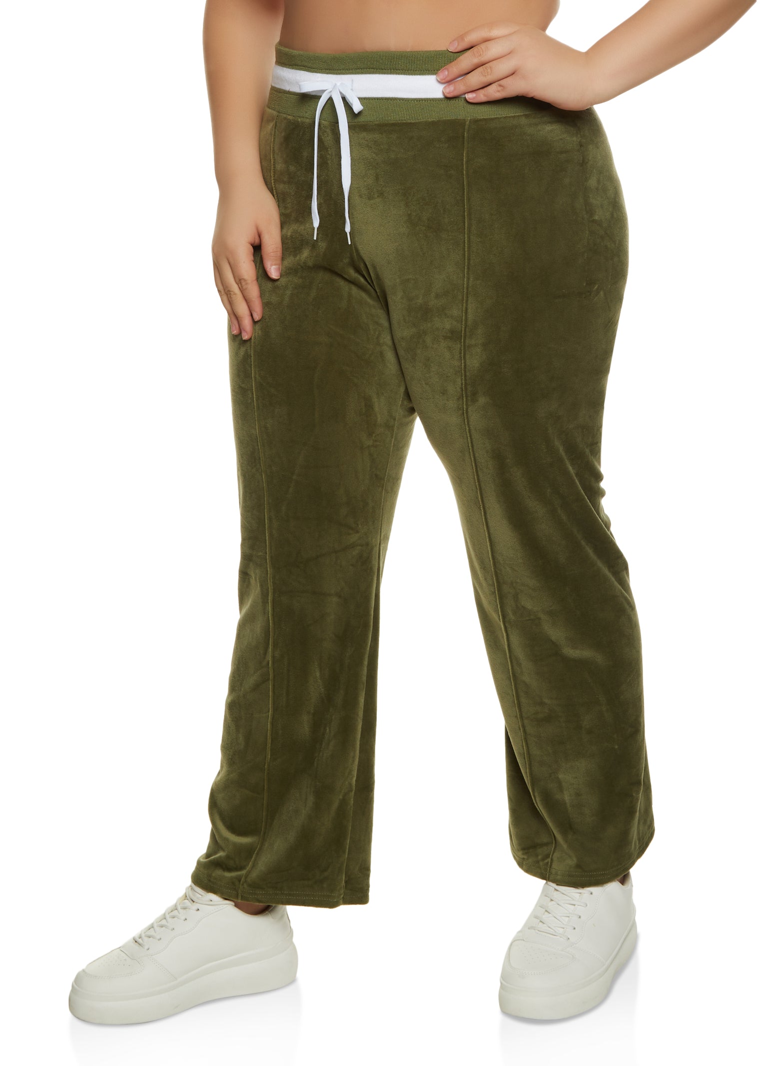 Plus Size Velour Pintuck Straight Leg Sweatpants