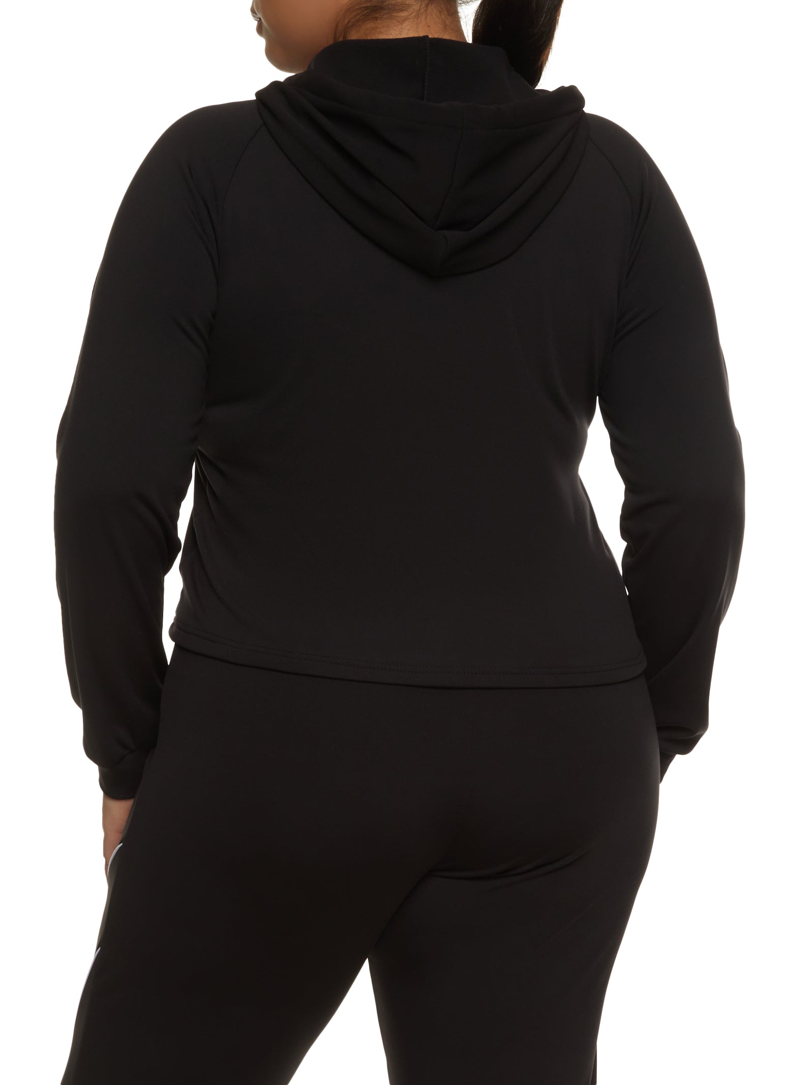 Plus Size Contrast Piping Zip Front Hooded Top