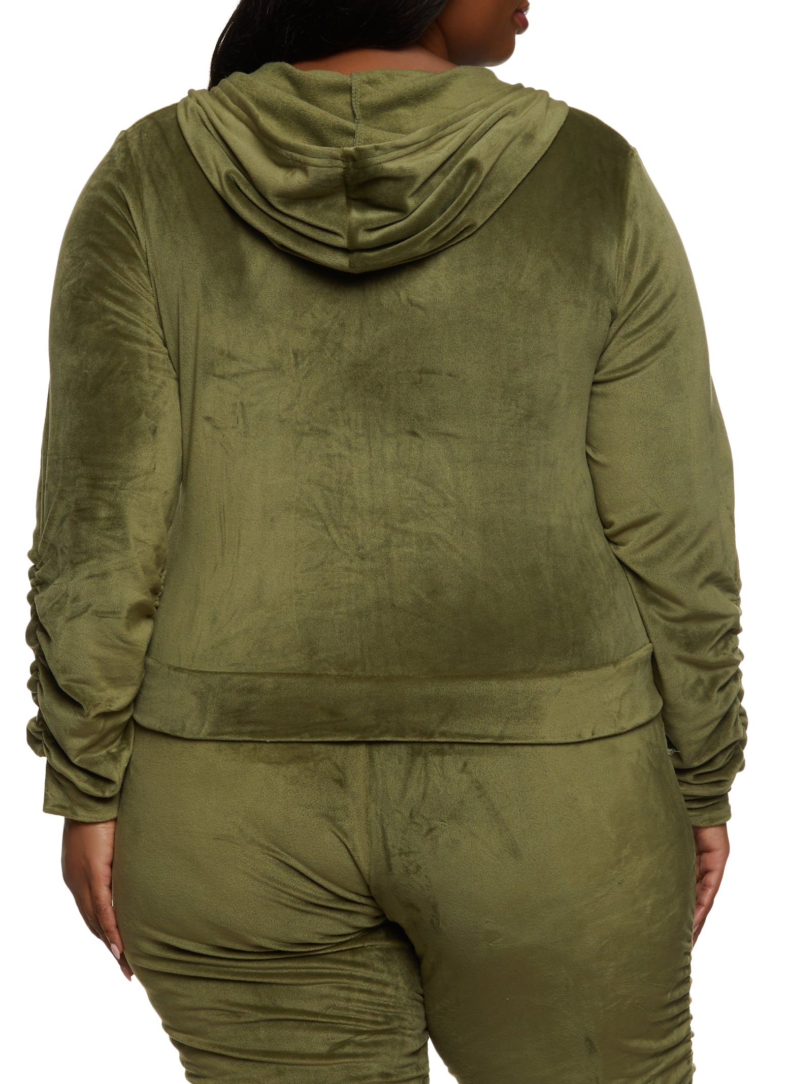 Plus Size Ruched Zip Front Hooded Sweatshirt