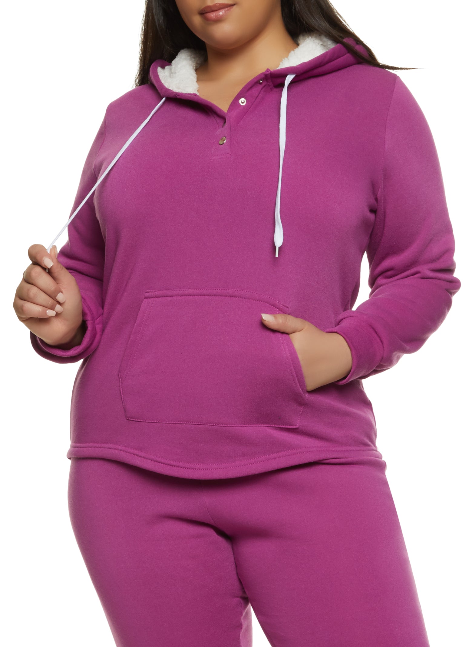 Plus Size Sherpa Lined Snap Button Hoodie