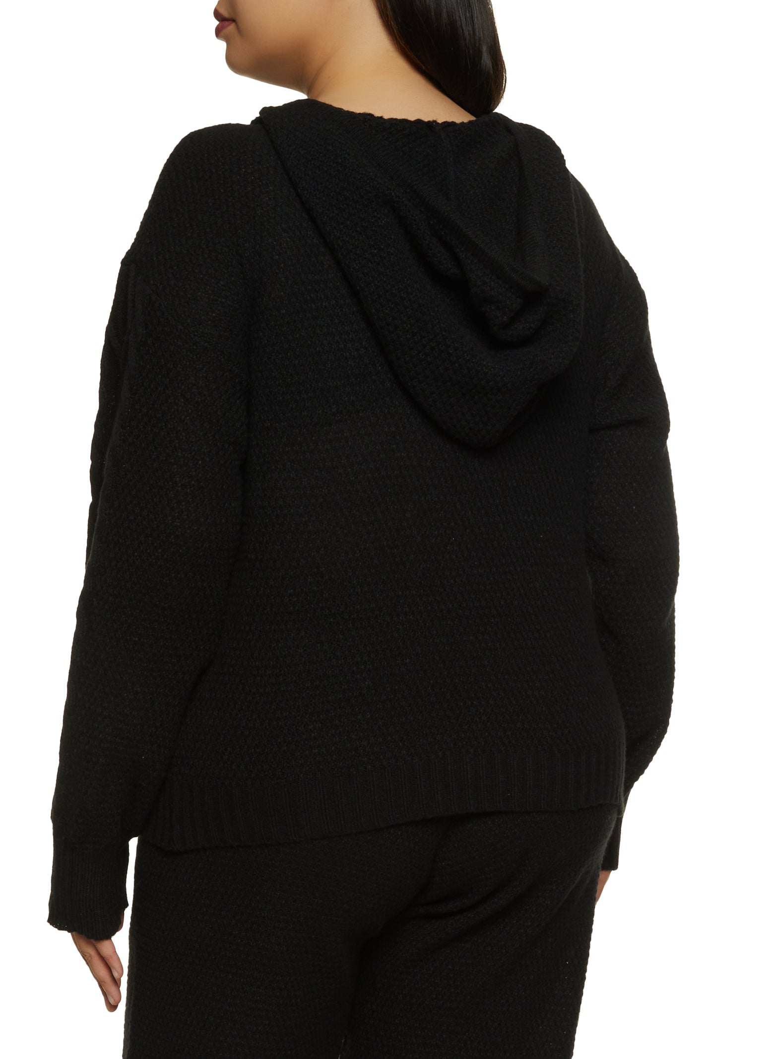Plus Size Cable Knit Pullover Hoodie