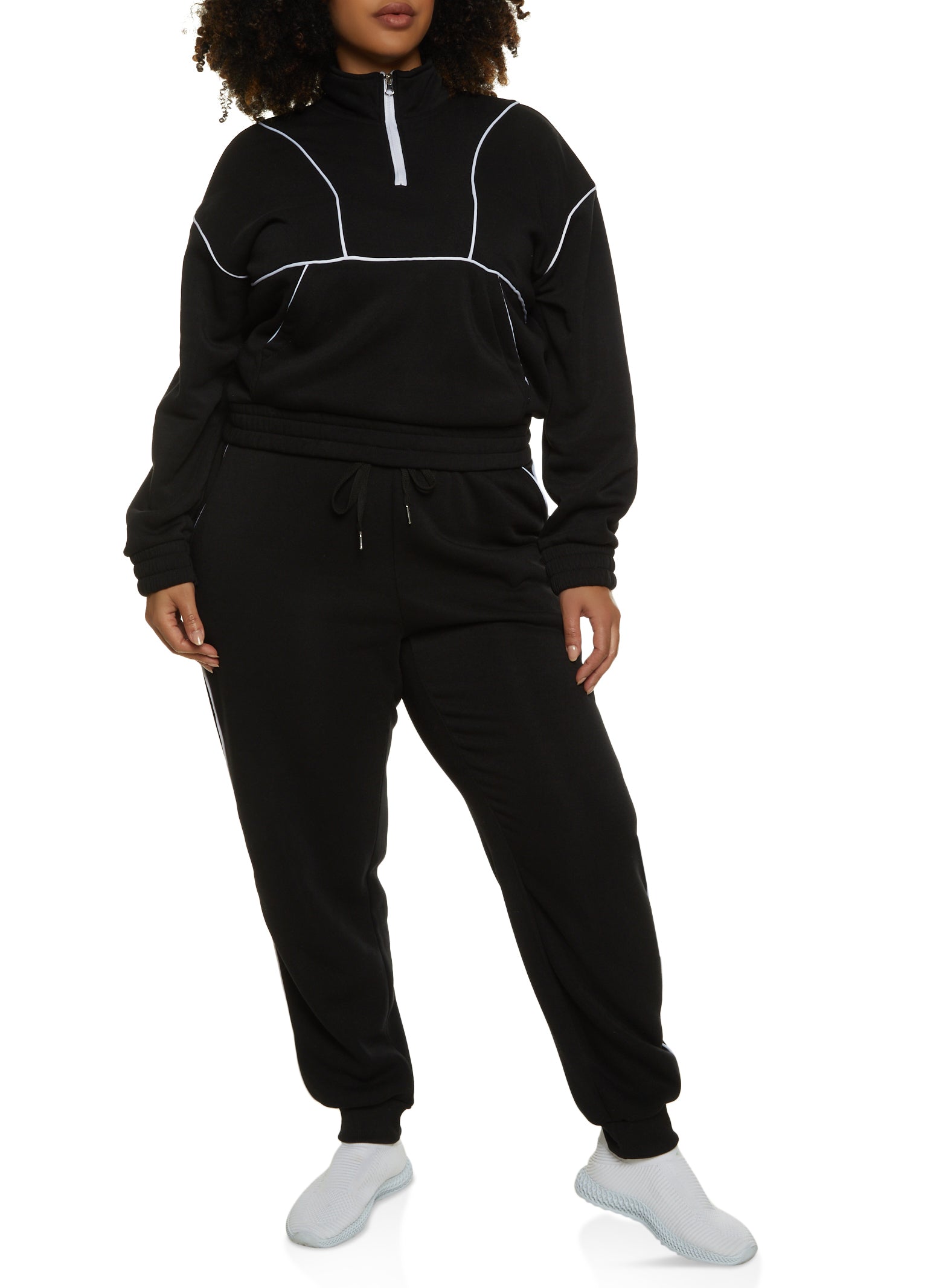 Rainbow Shops Womens Plus Size Side Contrast Piping Drawstring Joggers,  Black, Size 2X