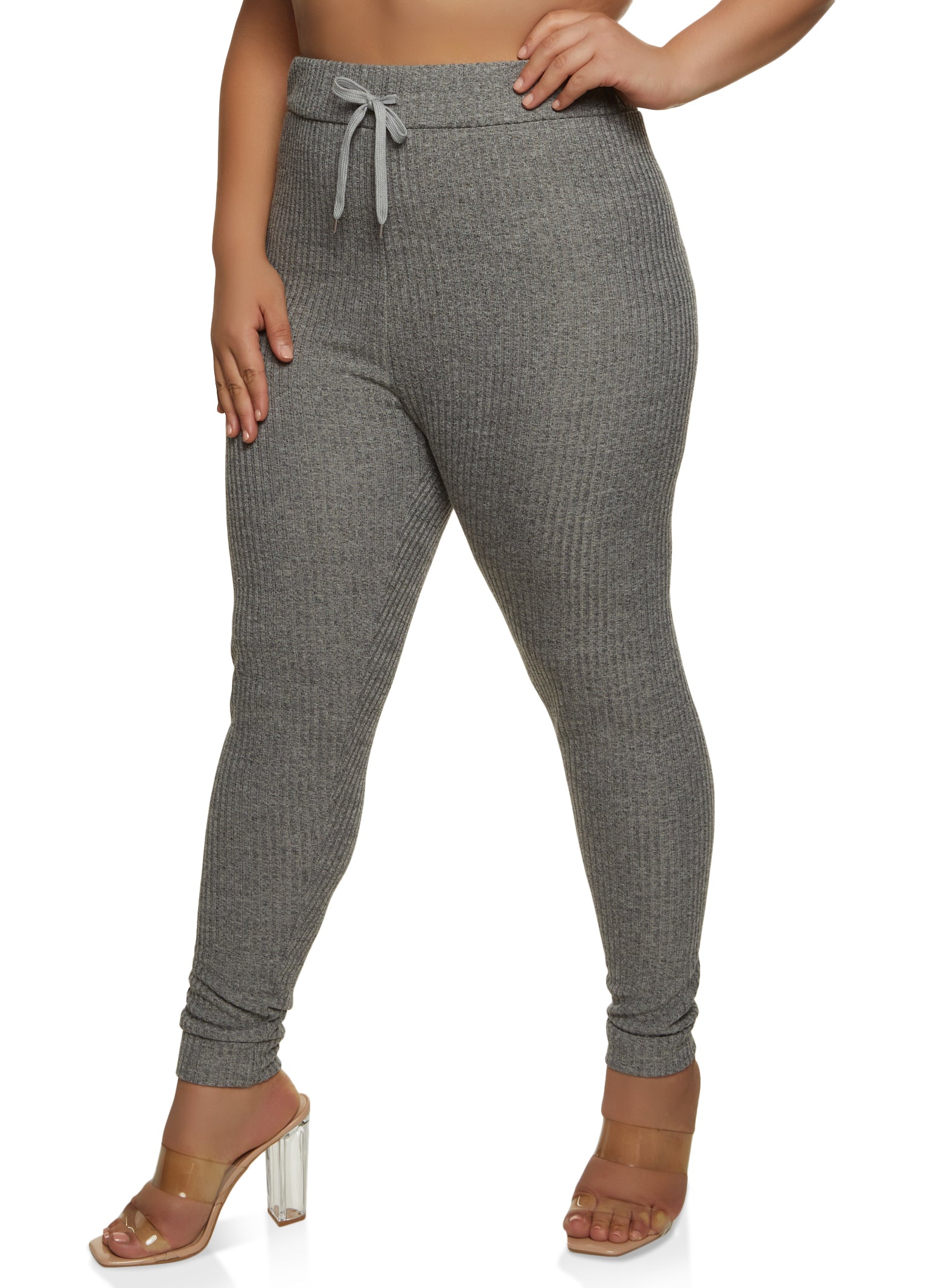Plus Size Ribbed Knit High Waisted Leggings - Heather