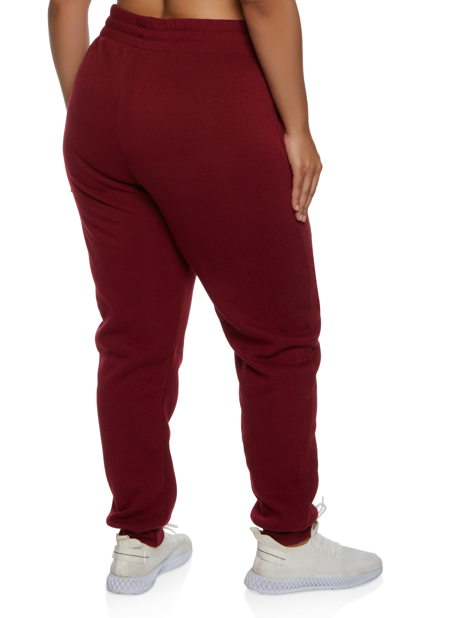 Plus Size Basic Fleece Sweatpants - Burgundy