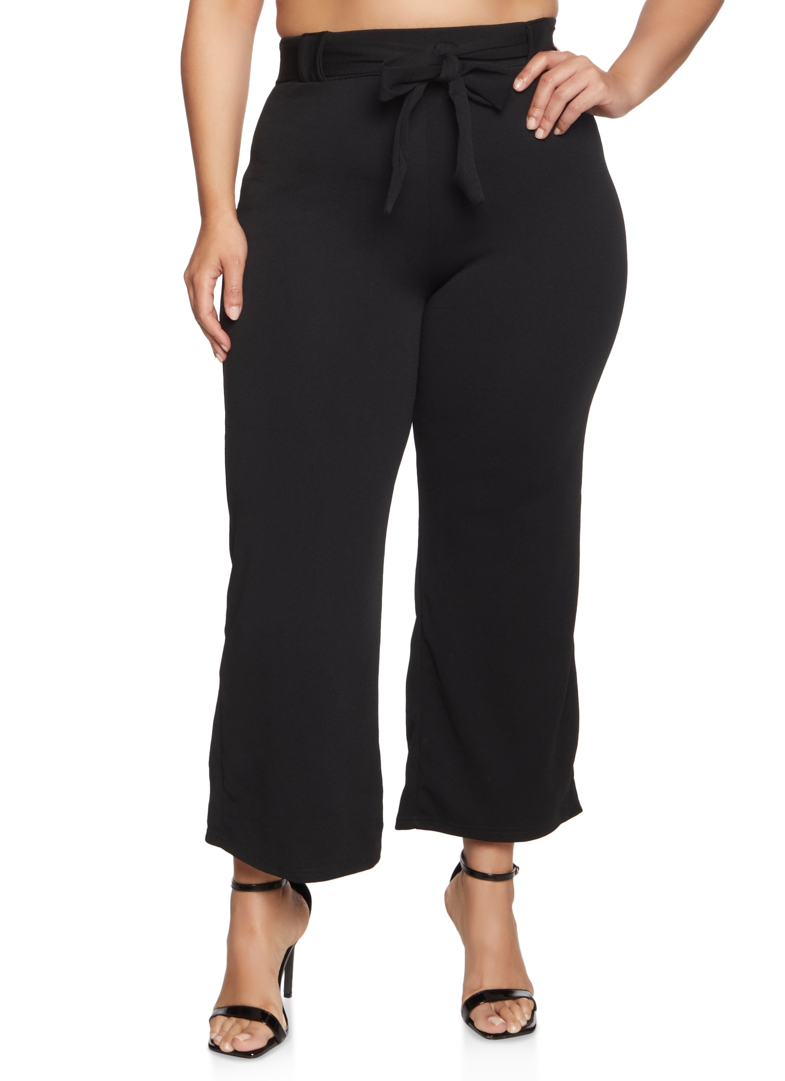 Plus Size Crepe Knit Ankle Tie Pants