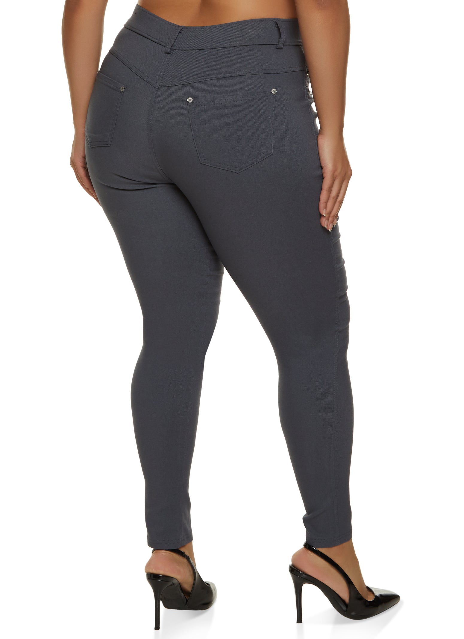 Plus Size Zip Pocket Detail Pull On Pants - Charcoal