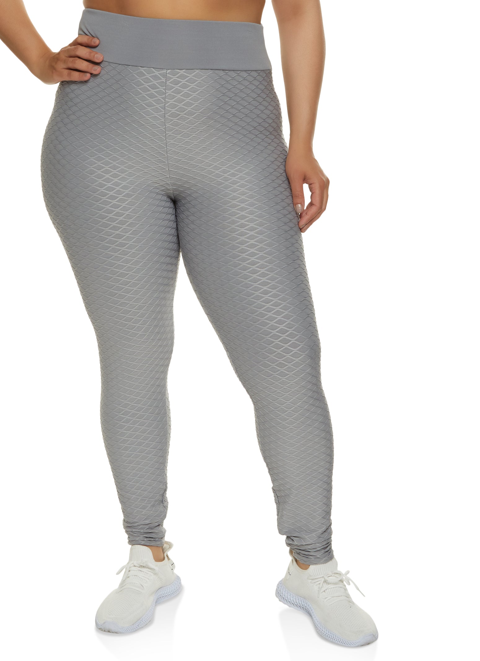 Plus Size Solid Waffle Knit High Waist Leggings