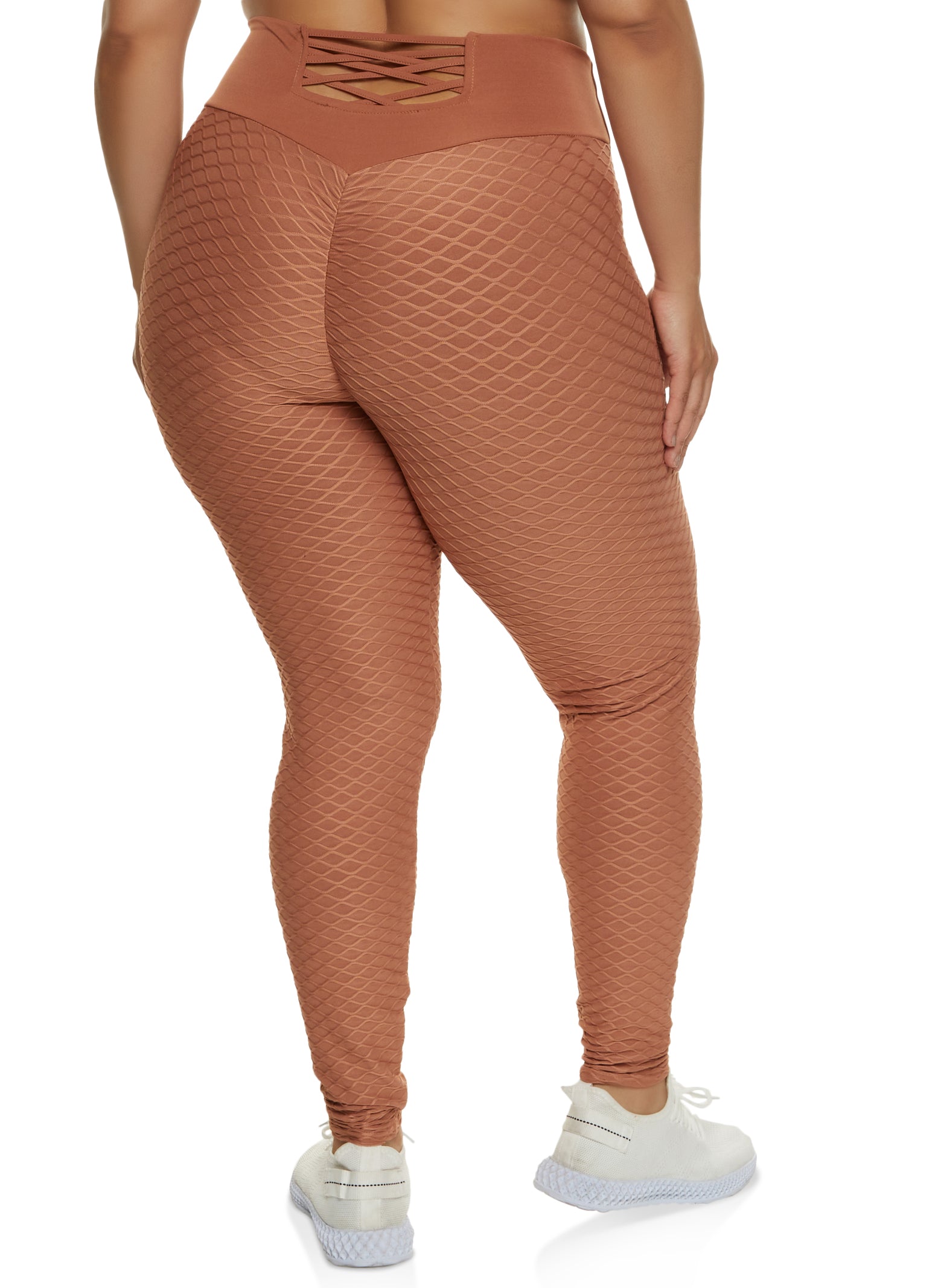 Plus Size Solid Waffle Knit High Waist Leggings