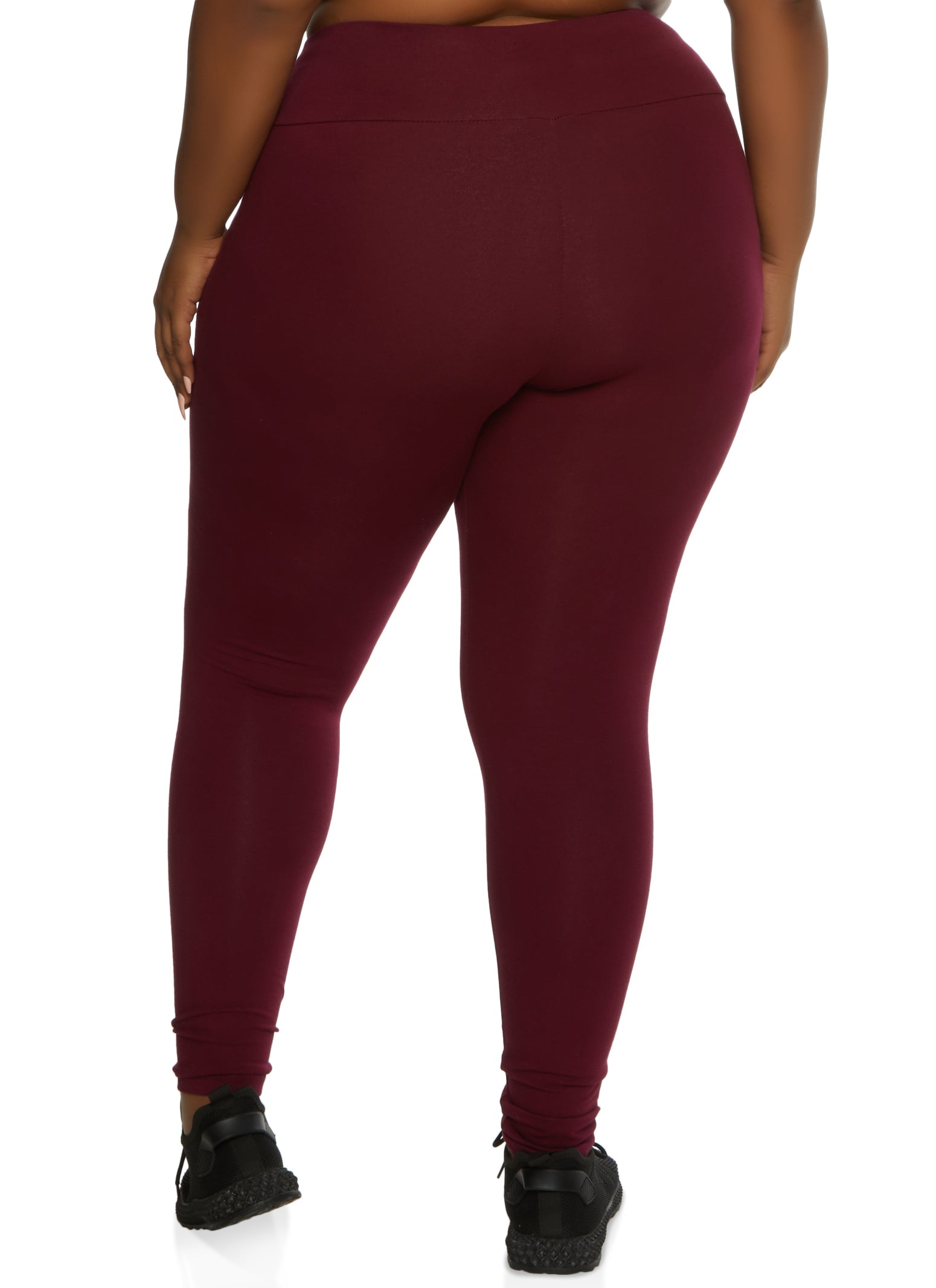 Plus Size Solid High Rise Waistband Leggings - Burgundy