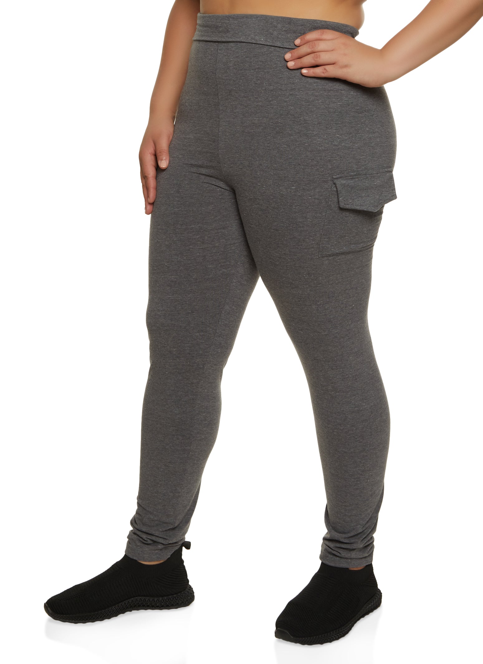 Womens Solid Charcoal Grey Leggings with Pockets