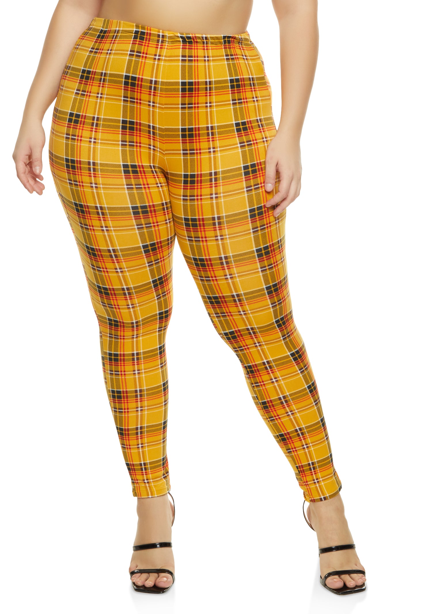 Yellow Checkered High Waisted Leggings, Leggings