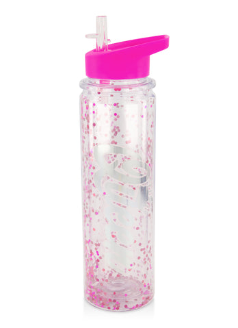 Pink Glitter Flip Straw 550ml Water Bottle, New Look