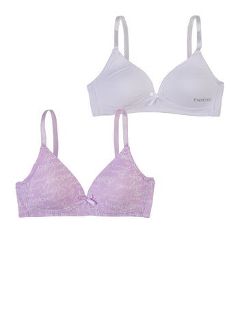 Girls Bebe Solid Wireless Plunge Bras 2 Pack - Blush