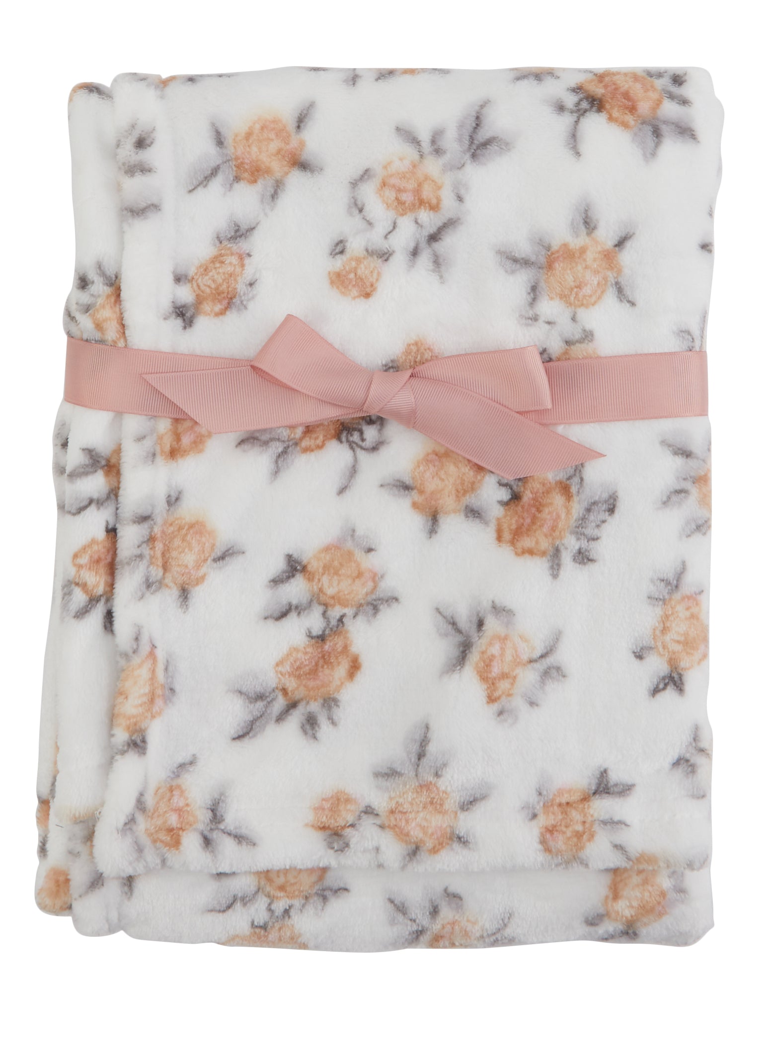 Rose Print Plush Baby Blanket Gray