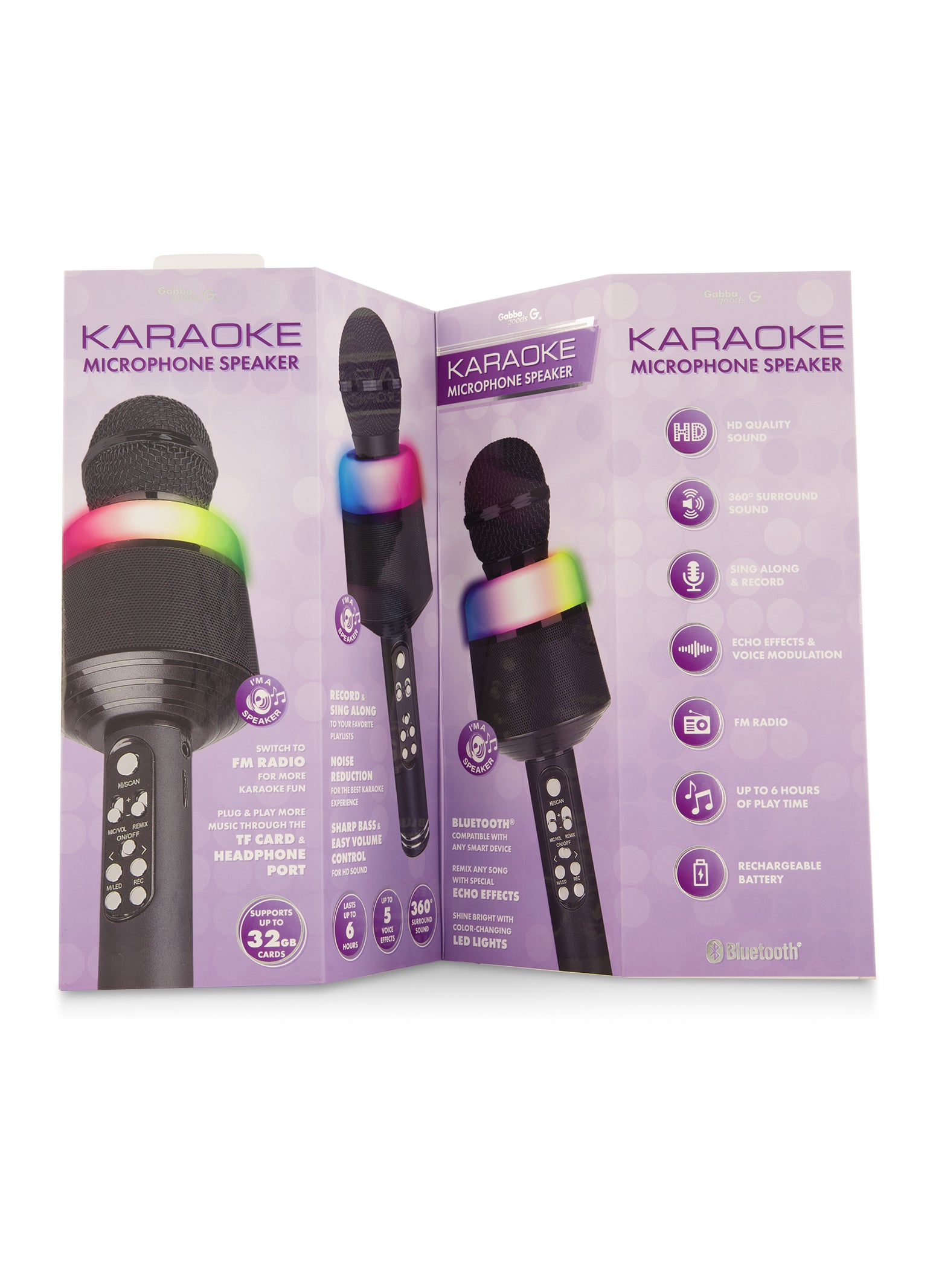 LED Light Up Karaoke Microphone with FM Radio Wireless Speaker - Black