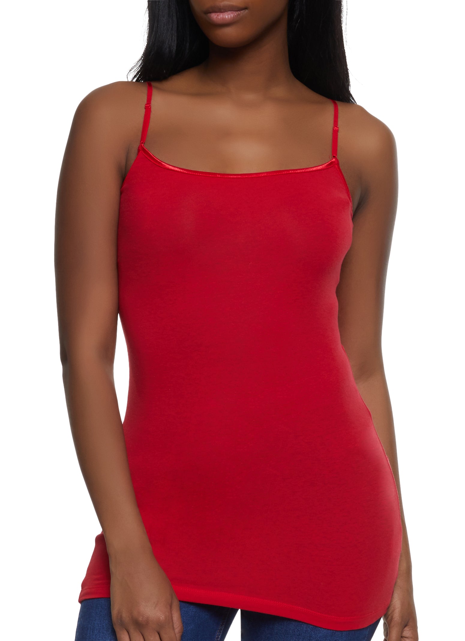 Womens Tee Plus Size Tank Top Long Cami Spaghetti Strap Basic Camisole  Solid Red