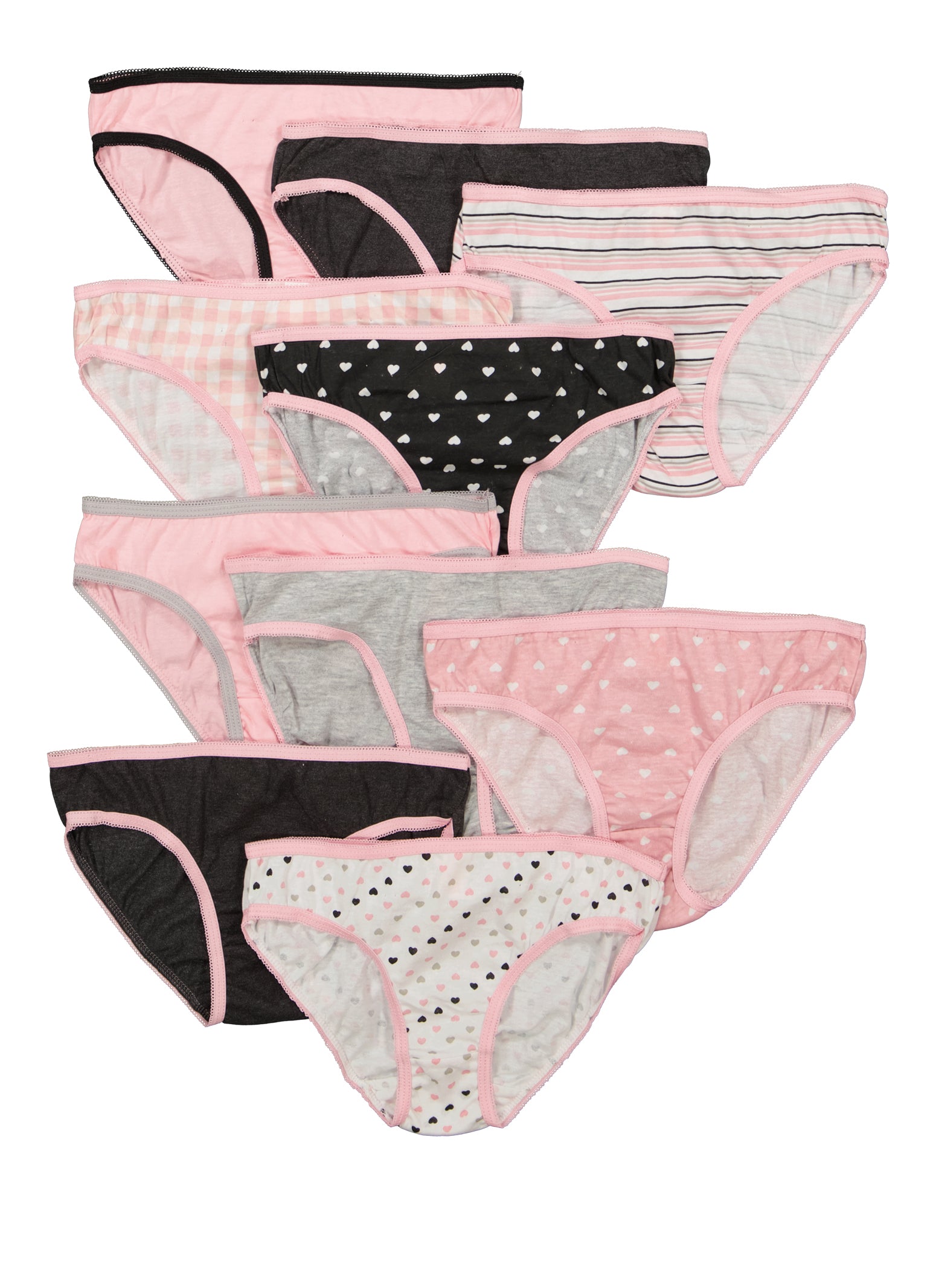 Girls Assorted Heart Print Bikini Panties 10 Pack - Multi Color