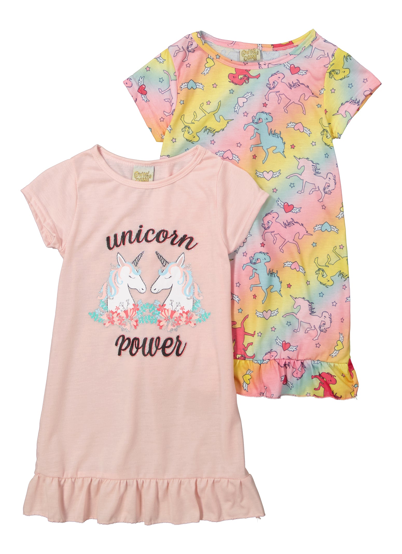 Girls 2 Pack Unicorn Power Graphic Print Nightgowns