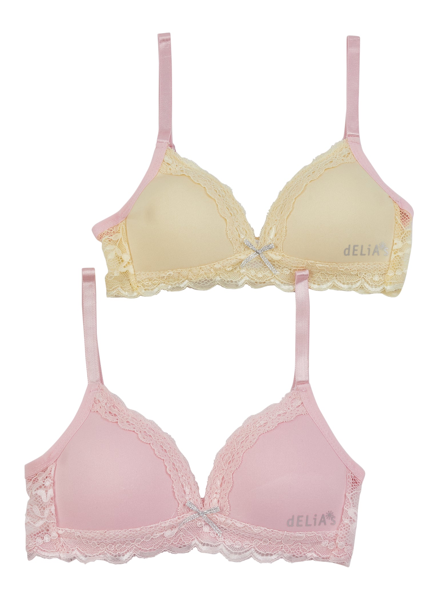 Girls 2 Pack Lace Contrast Trim Bras - Pink