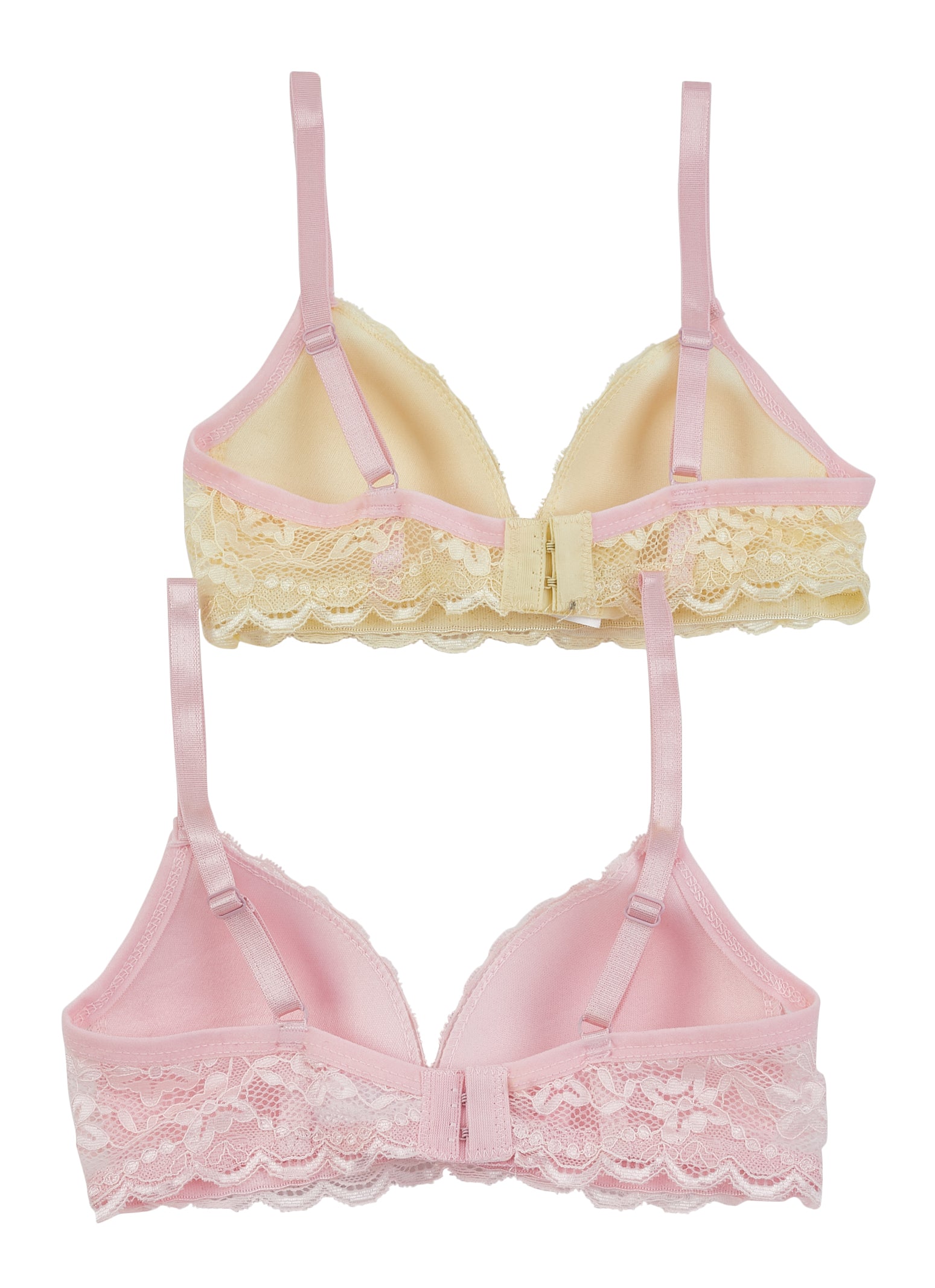 Girls 2 Pack Lace Contrast Trim Bras - Pink