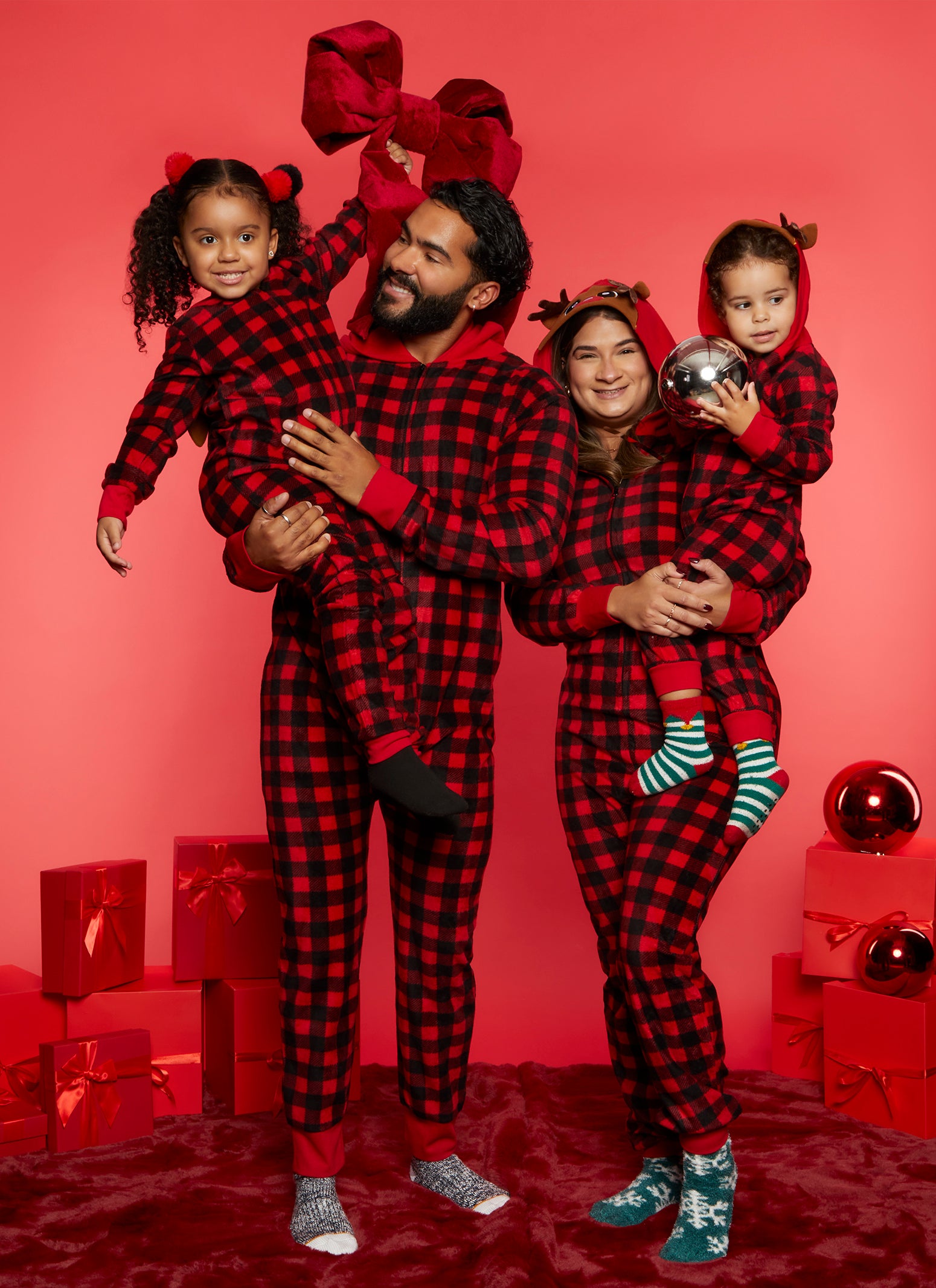 Womens Matching Reindeer Onesie Family Pajamas Red