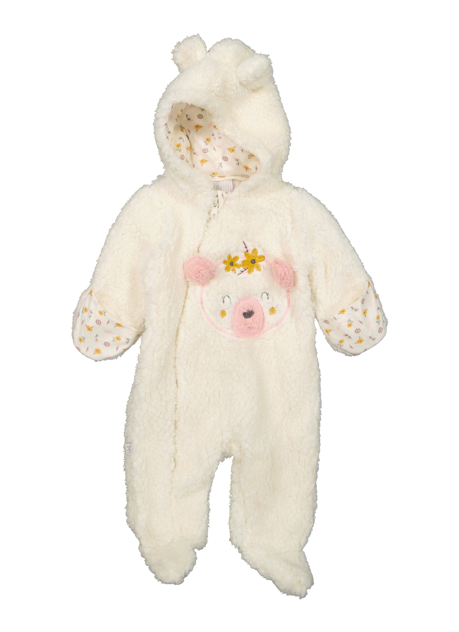 Baby Girls 0 9M Sherpa Bear Embroidered Footed Jumpsuit Ivory