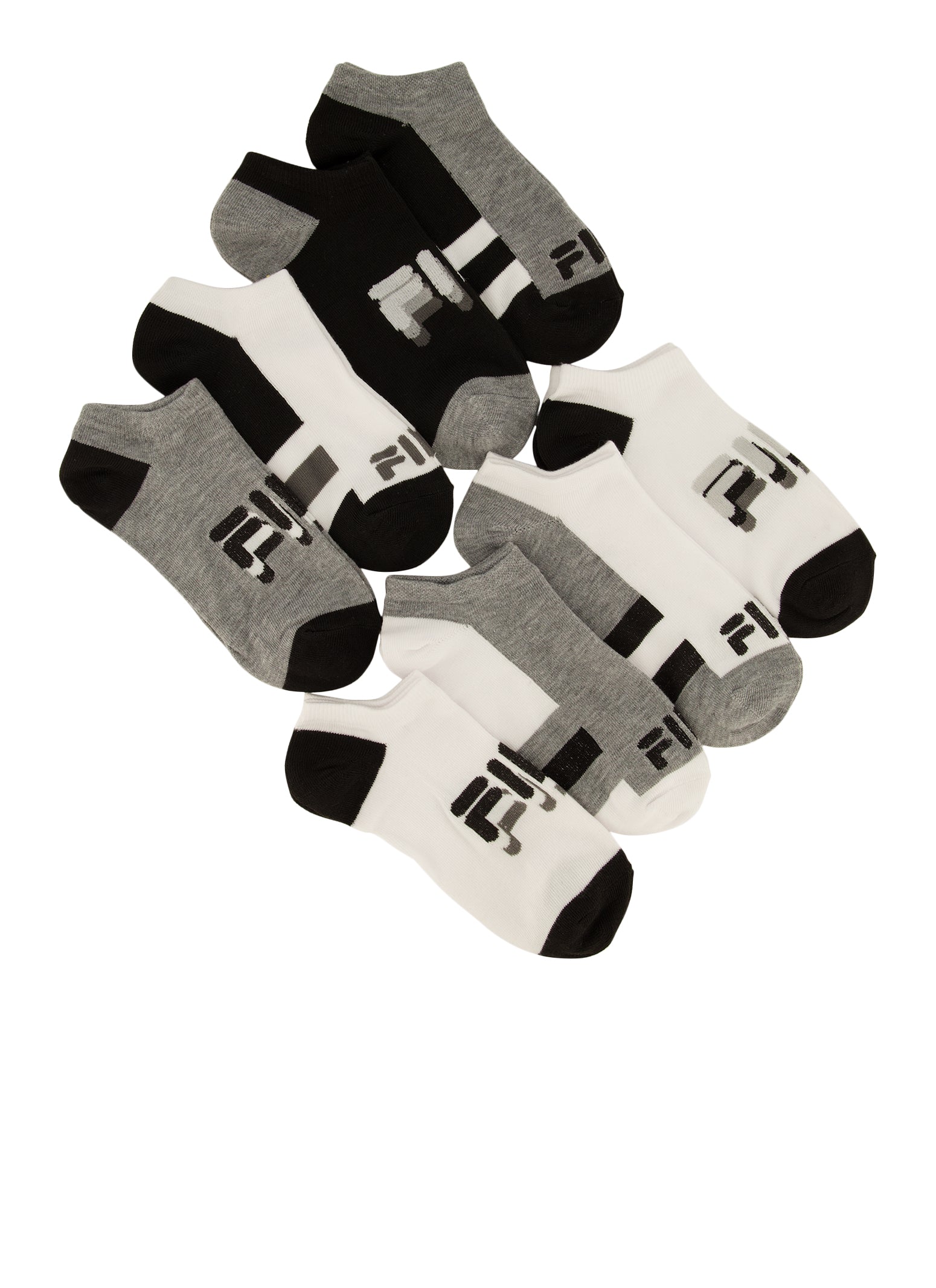 Girls Fila 8 Pack Logo No Show Socks - Black/white