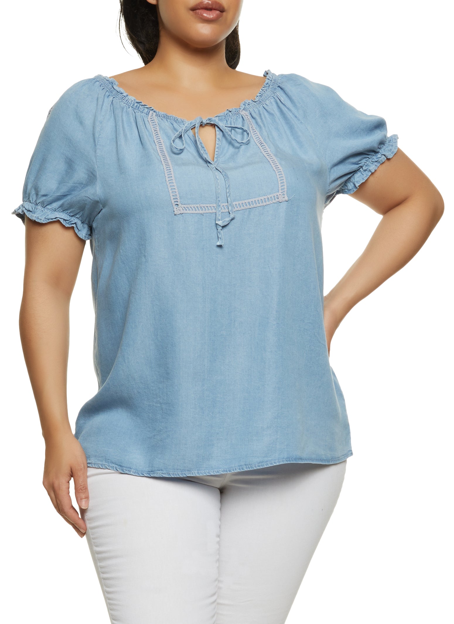 Lucky Brand Plus Size Short Sleeve Peasant Top Women's Short Sleeve  Pullover
