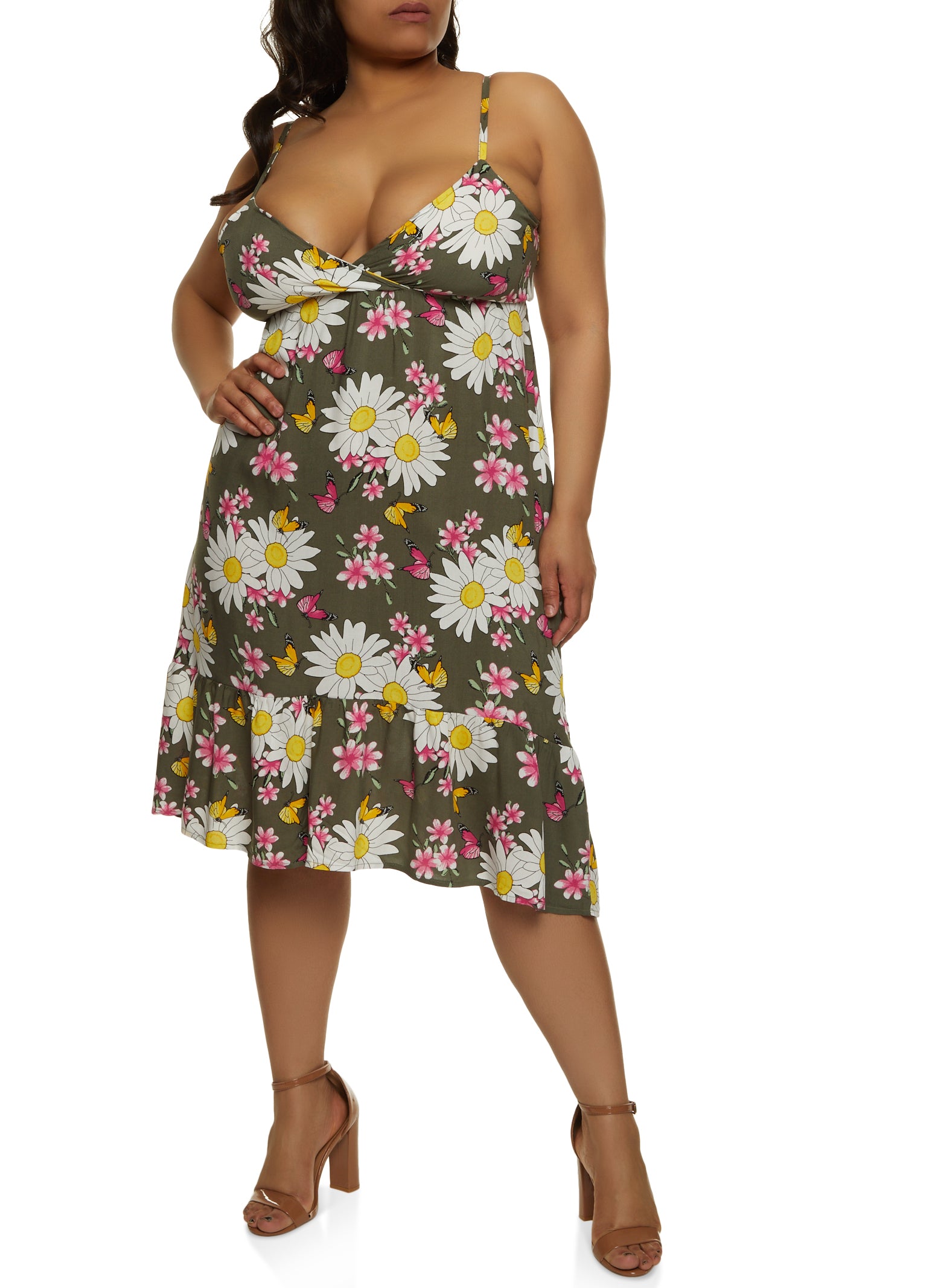 Plus Size Printed Flounce Hem Sleeveless Dress